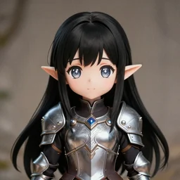 adorable young cute anime elf girl, long black hair, detailed fantasy armor, smooth face. beautiful spark eyes. beautiful lineart. concept art adoptable, centered, chromatic aberration, noise, soft lighting, srgb, 4 k, cinematic