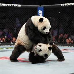a panda wrestling with Plato in a UFC cage