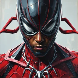 photorealistic, hyperdetailed oil painting of miles morales and spider - man hybrid