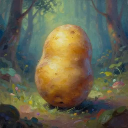 potato!!! cyberpunk potato. gouache fairytale art, russian romanticism, muted palette, psychedelic art, backlighting, depth of field