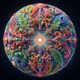 ridiculously beautiful full color space orb, layers of intricate swirling fractals of 3 d coral and fern skin, blooming, portals into dimensions, coral, birds, symmetrical, in the style of ernst haeckel, effervescent, sacred geometry, surrealism, realistic, epic and cinematic, 3 d, clear, sharp,