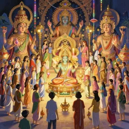 an intricate painting of divali celebrations by moebius and makoto shinkai, featured on artstation, pixiv, volumetric lighting, 8 k, highly detailed render, soft glow