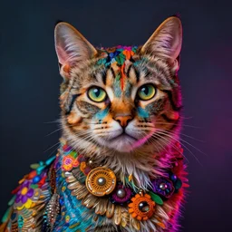 colorful and festive cat. rich vivid colors, ambient lighting, dynamic lighting, 4 k, atmospheric lighting, painted, intricate, highly detailed by charlie bowater