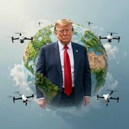 picture of donald trump in the style of environment art, drone photography