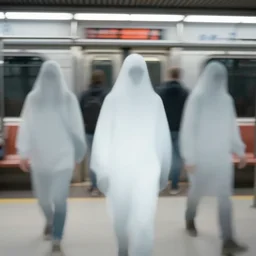 multiple ghostly people walking in the city by frank machalowski. blurred people. subway. street photography. black and white. ilford delta. long exposure, extreme motion blur on people.