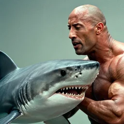 film still close up shot of dwayne johnson fighting a shark in the movie jaws. photographic, photography