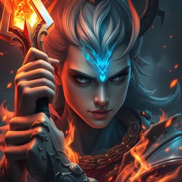a masterpiece portrait of nezha, legendary god holding spear, boy, flame everywhere, epic pose, fantasy character portrait, closeup shot, hyper detailed, digital painting, 8 k realistic, trending on artstation, sharp focus, dof, by fenghua zhong, artgerm, ne zha from smite, jeff easley, raymond swanland