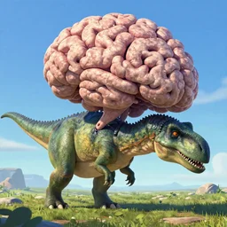 brontosaurus with a massive bulging brain in the style of pixar