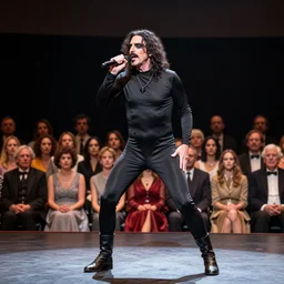 Frank Zappa in a leotard performs the role of Richard III in award-winning modern dress production of Richard III in front of a live audience