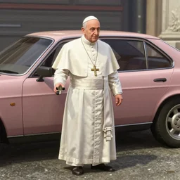the pope stealing a car as a game character in gta 5, game graphics, game screenshot