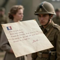 a letter from france in world war ii by a soldier to his wife in us, cinematic lighting, 8 k smooth, vibrant colors, ambient occlusion, hdr, complex, highly atmospheric lighting, highly detailed, alex grey, greg rutkowski, focus, cinematic, concept art, artstation, trending