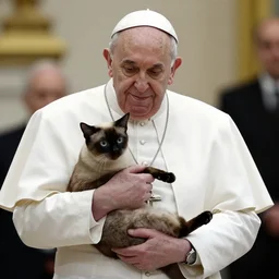 Pope Francis holdingh a alien cat
