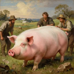 farmers wanted to create a source of endless meat with magic, but they created a huge meaty pig - like something that destroys the farm, close - up, painting by gaston bussiere, craig mullins, j. c. leyendecker, 4 k, 8 k, trending on artstation, artstationhd, artstationhq, highest detail