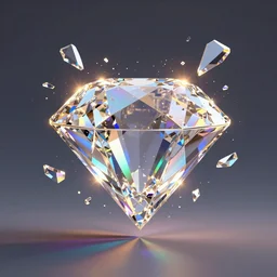 exploding diamond with fragments lit up by rainbow light, octane render
