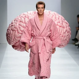 tony danza in fashion photography, designer runway robe that looks like brain matter, billowing, pink, roiling, detailed, jovana rikalo, greg rutkowski