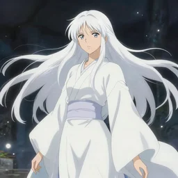 most beautiful girl, white hair, elegant, anime, magical, robes, sorceress, fantasy, highly detailed, artstation, art by studio ghibli and kyoto animation