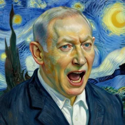 portrait of benjamin netanyahu screaming, by vincent van gogh, high quality, highly detailed, photorealistic lighting