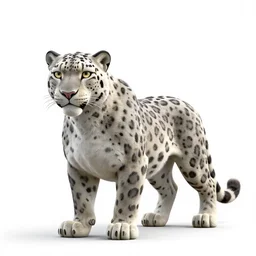 porcelain figurine snow leopard, stylized pixar-style 3d render, full body, isolated on a pure white background, centered, entire subject in frame, sharp focus, soft studio lighting