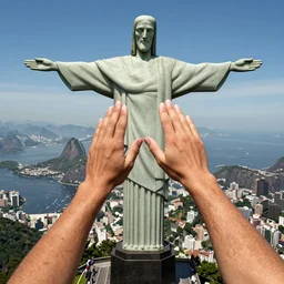 a highly detailed picture of, the christo redentor dabbing over rio de janeiro, ultrawide lens, art by john collier and albert aublet and krenz cushart and artem demura and alphonse mucha, volumetric lighting, octane render, 4 k resolution, trending on artstation, masterpiece