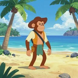 a tropical beach scene, The curse of monkey island, animation, high detail, colorful