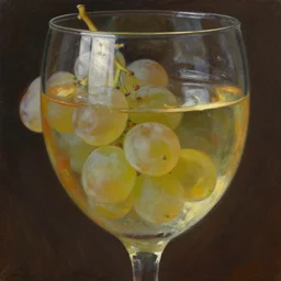oil painting of glass of wine, translucent grapes closeup, glass refraction, art by anders zorn, wonderful masterpiece by greg rutkowski, beautiful cinematic light, american romanticism by greg manchess