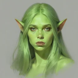 green orc female, light green tone beautiful face, by greg rutkowski, by jeremy mann, digital painting