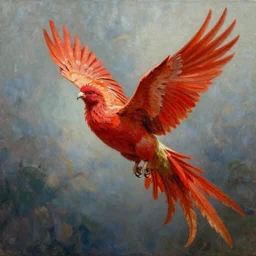 Flying scarlet phoenix, oil painting,