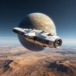 An spaceship landing on the landscapes of planet Venus, 3D Render