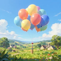 digital art of a landscape in bretagne with giant birthday balloons, artstation cgsociety masterpiece
