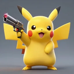 pikachu holding a gun. hyperdetailed photorealism