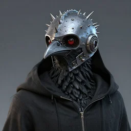 kon - dam with beetle pincers for a chin gunpla spiked and studded droid helmet, artistically anthropomorphic black bird head. cloaked hood down, science fiction, portrait by donato giancola and greg rutkowski and wayne barlow. rendered in 3 0 0 0 cycles. top all time r / imaginarycyberpunk.