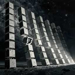 tall boxes falling out of space side - by - side, pixel sorting, objects levitating, zdzislaw beksinski