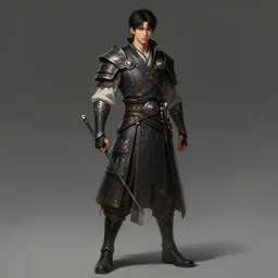full body character design of jungkook as a warrior. He has black hair, fantasy, WLOP, DnD, highly detailed, digital painting, artstation, character concept art, smooth, sharp focus, illustration, art by artgerm and greg rutkowski and alphonse mucha