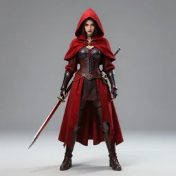 full body photo of red riding hood rogue warrior