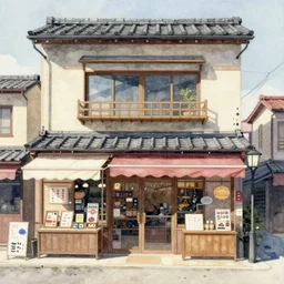 japanese street of shops and kiosks, stylized, exterior, architecture, in watercolor gouache detailed paintings, arcane, insanely detail, artstation, 8 k, futuristic, big medium small, props, furniture and decor, empty, no character, blue and pink color scheme