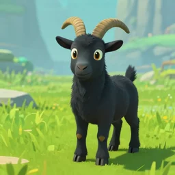an anthropomorphic black goat in breath of the wild, screenshot