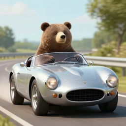 digital art of a bear driving a vintage sports car