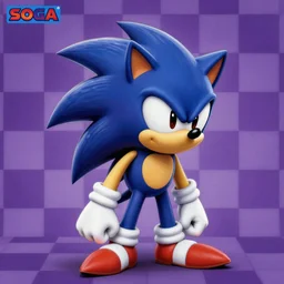 surreal, sharp, detailed professional, high quality airbrush art album cover of New Age pagan imagery in the vague shape of sonic the hedgehog, purple checkerboard background, 1990s 1992 Sega Genesis box art