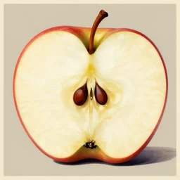 cross section of apple revealing seed location, limited neutral palette, by pascal campion, petros afshar, anton fadeev, dean ellis, randolph stanley hewton, beautiful graphic, propaganda poster art 1 9 7 0 s illustrated advertising art, painterly design