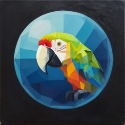 low poly budget portrait of the ocean trending a orb, ball a portrait headshot portrait of a parrot with only lies, acryllic painting monolith, high resolution, a painting the icon on canvas a noir trending on mars living complex complex ; painting by shinigami hell.