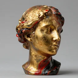 a fluid golden and fluid red and fluid black fluid head fluid marble fluid statue, viktor antonov, sergey kolesov,