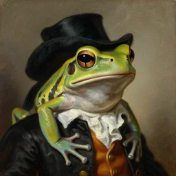 a head and shoulders portrait painting of an anthropomorphic!!!!!!!!!! amazon milk frog!!!!!!!!!! wearing a colonial outfit without a hat looking off camera, a character portrait, neoclassicism, history painting, oil on canvas, visible horizontal brushstrokes