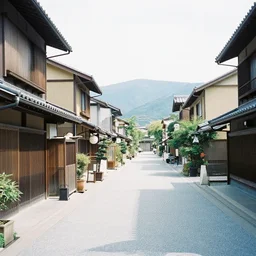1 9 9 0 s candid 3 5 mm photo of a beautiful day in the a dreamy street in takayama japan mixed with details from tokyo and paris, cinematic lighting, cinematic look, golden hour, the clouds are epic and colorful with cinematic rays of light, a girl walks down the center of the street in a gucci dress, photographed by petra collins, uhd