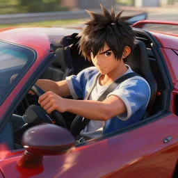 a young anime man driving a sports car, style game square enix life, trending on artstation, painted by greg rutkowski, render naughty dog, octane render, detailed