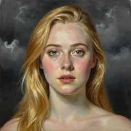 professional painting of Elle Fanning in the style of Joaquin Sorolla, head and shoulders portrait, symmetrical facial features, smooth, sharp focus, illustration, intricate, stormy weather, extremely detailed masterpiece,