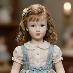 high quality presentation photo of young Shirley MacLaine as a porcelain doll, photography 4k, f1.8 anamorphic, bokeh, 4k, Canon, Nikon