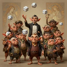 anthropomorphic highly detailed wide - angle group portrait of cute mr bean goblins juggling d 2 0 dice, intricate, elegant, highly detailed goblin, digital painting, artstation, concept art, smooth, sharp focus, illustration, art by artgerm, bob eggleton, michael whelan, stephen hickman, richard corben, wayne barlowe, trending on artstation and greg rutkowski and alphonse mucha, 8 k