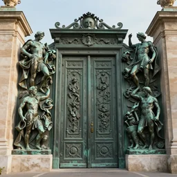 the gates of hell is a monumental bronze sculptural group work by french artist auguste rodin, digital, concept art, golden hour