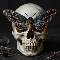 moths skull darkart creepy 8k hyperrealism