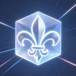 symmetry!! fleur - de - lis, solid cube of light, hard edges, product render retro - futuristic poster scifi, lasers and neon circuits, fleur - de - lis, intricate, elegant, highly detailed, digital painting, artstation, concept art, smooth, sharp focus, illustration, dreamlike, art by artgerm